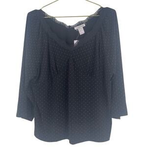 Carol Rose Black Blouse with White Dots